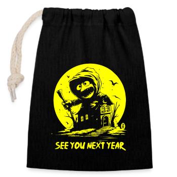 See you next year! Creepy Doll - Closable cotton gift bag (14x20cm) - black - Front
