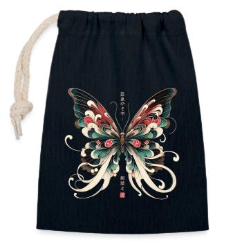 Zen Flügel: Japanischer Schmetterling - Verschließbarer Geschenkbeutel aus Baumwolle (14x20cm) - Navy - Vorne