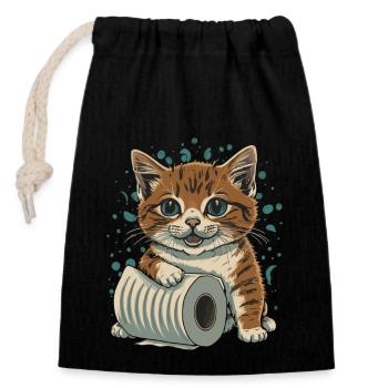 Rouleaux de papier tumbling : Chat espiègle - Sac cadeau en coton avec cordon (14 x 20 cm) - noir - Devant