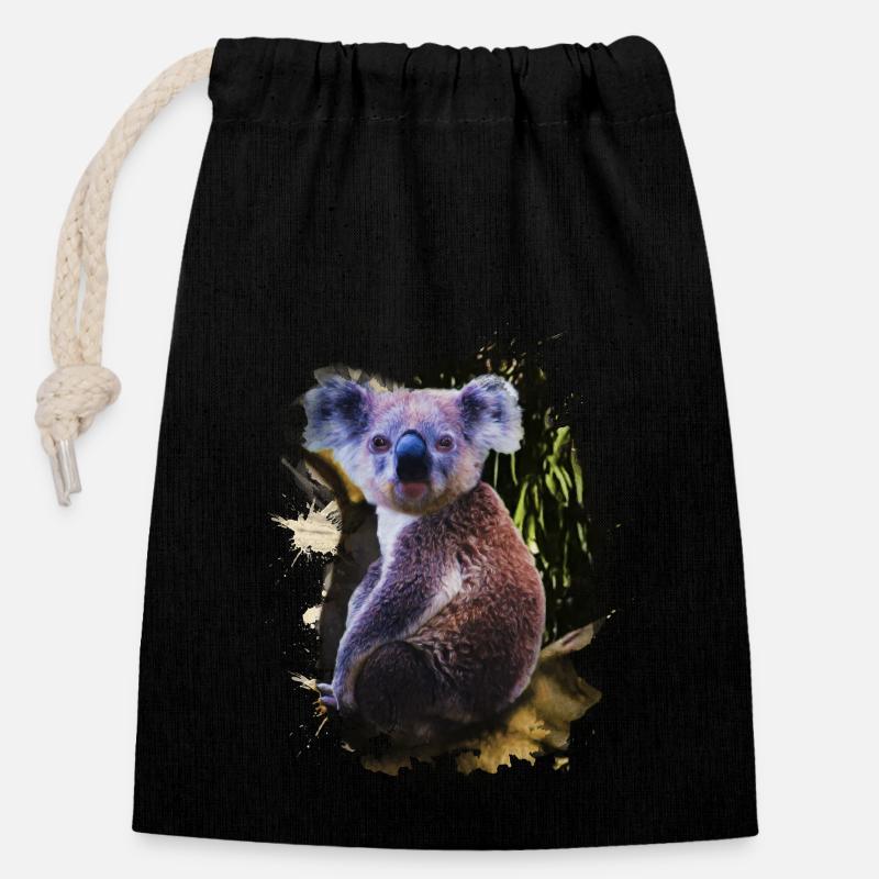 Australien Bambusfresser Beuteltier Koala - Verschließbarer Geschenkbeutel aus Baumwolle (14x20cm) - Schwarz