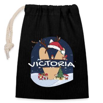 Génial nom de Victoria w chapeau de père Noël dans le thème de Noël - Sac cadeau en coton avec cordon (14 x 20 cm) - noir - Devant