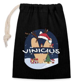 Nom génial de Vinicius w chapeau de père Noël dans le thème de Noël - Sac cadeau en coton avec cordon (14 x 20 cm) - noir - Devant