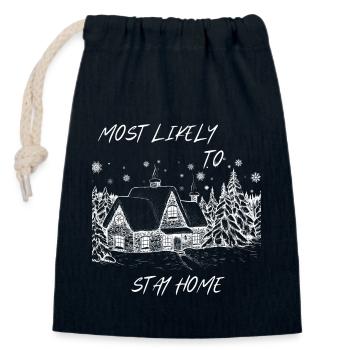 It's best to stay at home for the holidays - Closable cotton gift bag (14x20cm) - navy - Front
