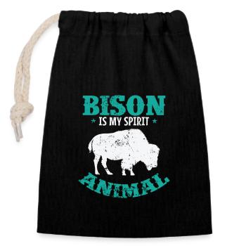 Bison is my Spirit Animal Tier - Verschließbarer Geschenkbeutel aus Baumwolle (14x20cm) - Schwarz - Vorne