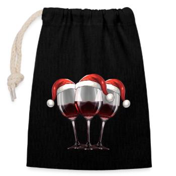 Red Wine Christmas - Closable cotton gift bag (14x20cm) - black - Front