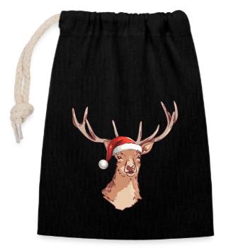 Christmas Reindeer - Closable cotton gift bag (14x20cm) - black - Front