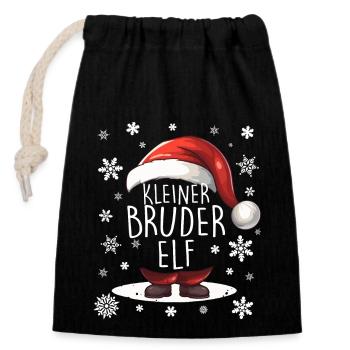 Weihnachten Kleiner Bruder Elf - Verschließbarer Geschenkbeutel aus Baumwolle (14x20cm) - Schwarz - Vorne
