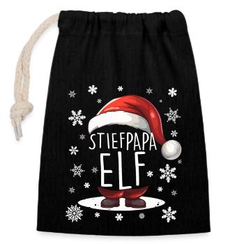 Weihnachten Stiefpapa Elf - Verschließbarer Geschenkbeutel aus Baumwolle (14x20cm) - Schwarz - Vorne