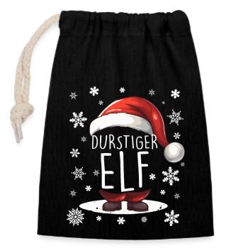 Weihnachten Durstiger Elf - Verschließbarer Geschenkbeutel aus Baumwolle (14x20cm) - Schwarz - Vorne