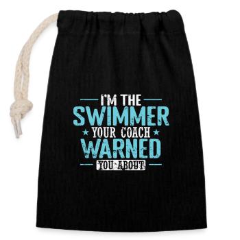 I'm the Swimmer your Coach warned you about - Verschließbarer Geschenkbeutel aus Baumwolle (14x20cm) - Schwarz - Vorne