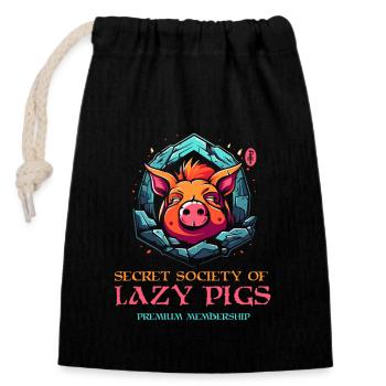 Die geheime Gesellschaft der faulen Schweine - Verschließbarer Geschenkbeutel aus Baumwolle (14x20cm) - Schwarz - Vorne