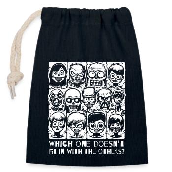 Quel monstre ne rentre pas dans cette image ? Un quiz - Sac cadeau en coton avec cordon (14 x 20 cm) - bleu marine - Devant