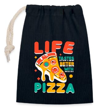 La vie a meilleur goût avec la pizza - Sac cadeau en coton avec cordon (14 x 20 cm) - bleu marine - Devant
