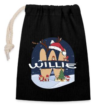 Génial Willie nom w chapeau de père Noël dans le thème de Noël - Sac cadeau en coton avec cordon (14 x 20 cm) - noir - Devant