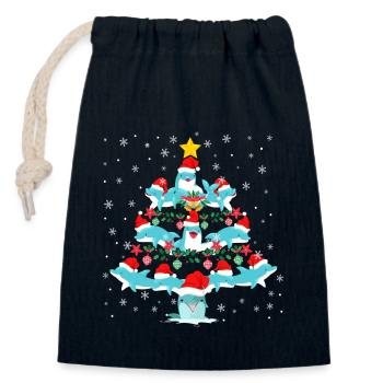 Dolphin Christmas Tree - Verschließbarer Geschenkbeutel aus Baumwolle (14x20cm) - Navy - Vorne