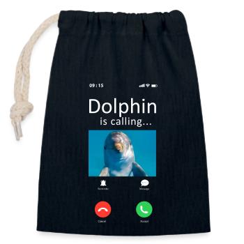 Dolphin Phone Display Dolphin Est - Sac cadeau en coton avec cordon (14 x 20 cm) - bleu marine - Devant