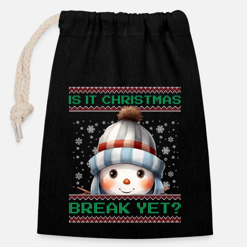 Is It Christmas Break Yet? Cute Snowman Teacher - Closable cotton gift bag (14x20cm) - black