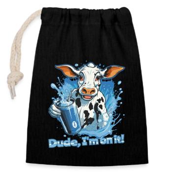 Mon pote, je suis là - une vache de fête - Sac cadeau en coton avec cordon (14 x 20 cm) - noir - Devant
