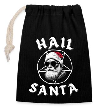Hail Santa Funny Alternative Goth Christmas Design - Closable cotton gift bag (14x20cm) - black - Front