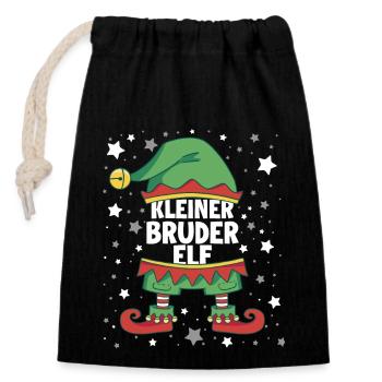 Kleiner Bruder Elf - Verschließbarer Geschenkbeutel aus Baumwolle (14x20cm) - Schwarz - Vorne