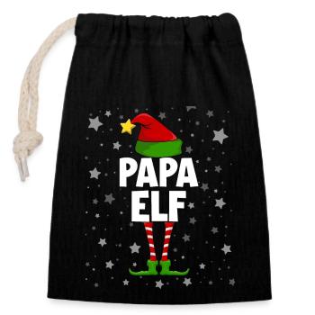 Papa Elf - Verschließbarer Geschenkbeutel aus Baumwolle (14x20cm) - Schwarz - Vorne