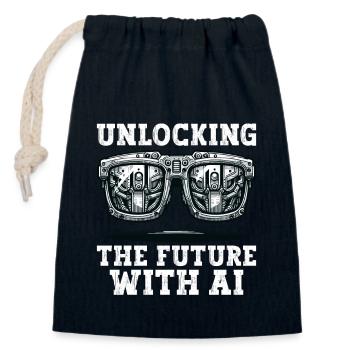 Intelligence artificielle, apprentissage automatique, données - Sac cadeau en coton avec cordon (14 x 20 cm) - bleu marine - Devant