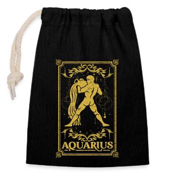 Horoscope du signe de naissance de l’astrologie du Verseau - Sac cadeau en coton avec cordon (14 x 20 cm) - noir - Devant