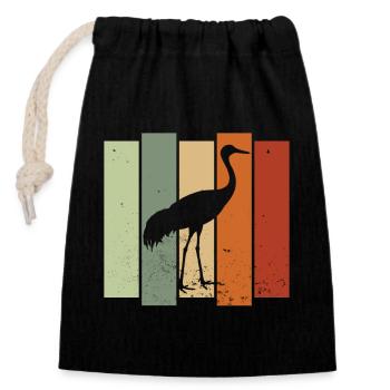 Sandhill Crane Retro Birdwatching Bird Watcher - Closable cotton gift bag (14x20cm) - black - Front