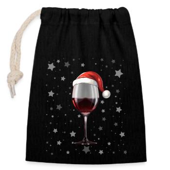Rotwein - Verschließbarer Geschenkbeutel aus Baumwolle (14x20cm) - Schwarz - Vorne