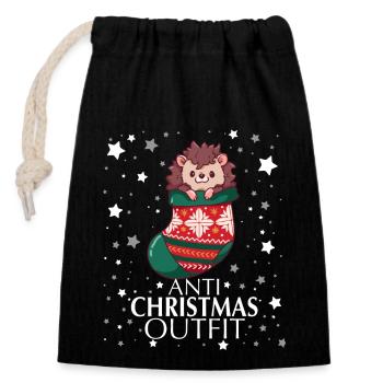 Anti Noël - Sac cadeau en coton avec cordon (14 x 20 cm) - noir - Devant