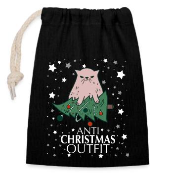 Tenue anti-Noël - Sac cadeau en coton avec cordon (14 x 20 cm) - noir - Devant