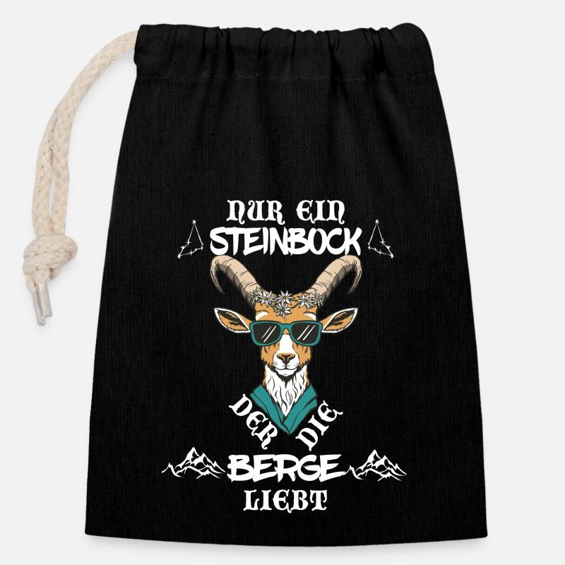 Nur ein Steinbock der die Berge liebt Sternzeichen - Verschließbarer Geschenkbeutel aus Baumwolle (14x20cm) - Schwarz