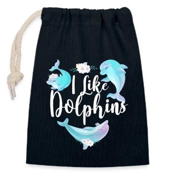 Dolphin I Like Dolphins - Closable cotton gift bag (14x20cm) - navy - Front