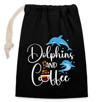 Dolphin Coffee Dolphins And Coffee - Verschließbarer Geschenkbeutel aus Baumwolle (14x20cm) - Schwarz - Vorne