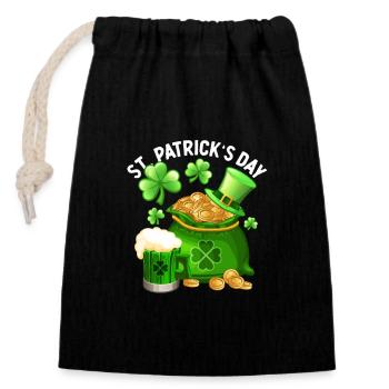 Beer Drinking Happy St Patrick's Day Shamrock - Closable cotton gift bag (14x20cm) - black - Front