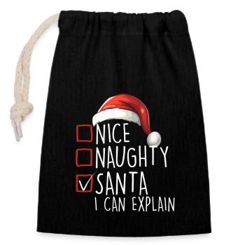 Merry Christmas Nice Naughty Santa I Can Explain - Verschließbarer Geschenkbeutel aus Baumwolle (14x20cm) - Schwarz - Vorne