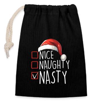 Merry Christmas Nice Naughty Nasty - Closable cotton gift bag (14x20cm) - black - Front