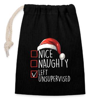 Merry Christmas Nice Naughty Left Unsupervised - Verschließbarer Geschenkbeutel aus Baumwolle (14x20cm) - Schwarz - Vorne