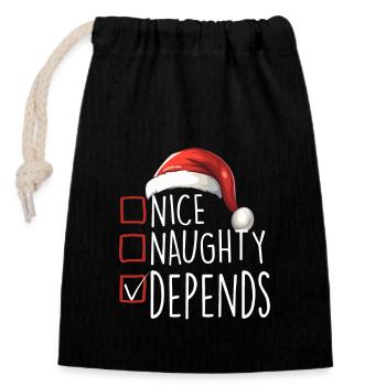 Merry Christmas Nice Naughty Depends - Verschließbarer Geschenkbeutel aus Baumwolle (14x20cm) - Schwarz - Vorne