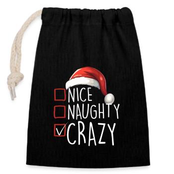 Joyeux Noël Gentil Coquine Fou - Sac cadeau en coton avec cordon (14 x 20 cm) - noir - Devant