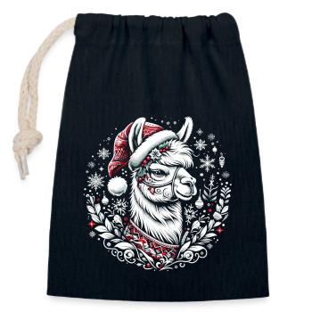 Lama dans le rêve de flocon de neige : Splendeur festive - Sac cadeau en coton avec cordon (14 x 20 cm) - bleu marine - Devant