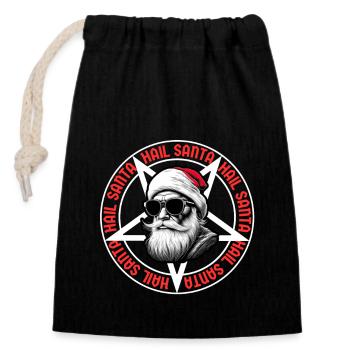 Hail Santa Funny Cool Christmas Shirt Unisex - Closable cotton gift bag (14x20cm) - black - Front