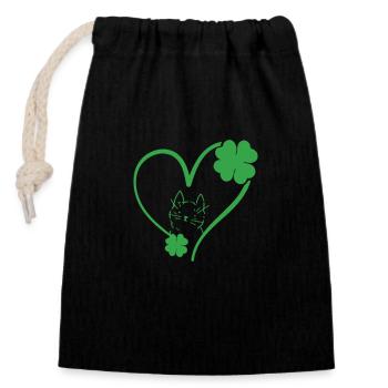 Katze Silhouette Kleeblatt St Patricks Day - Verschließbarer Geschenkbeutel aus Baumwolle (14x20cm) - Schwarz - Vorne