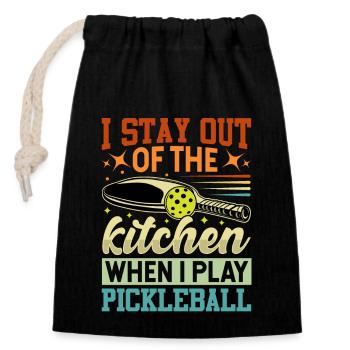 Je reste en dehors de la cuisine quand je joue au pickleball - Sac cadeau en coton avec cordon (14 x 20 cm) - noir - Devant
