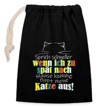 Please Speak Faster - My Cat Can Kill Me - Verschließbarer Geschenkbeutel aus Baumwolle (14x20cm) - Schwarz - Vorne