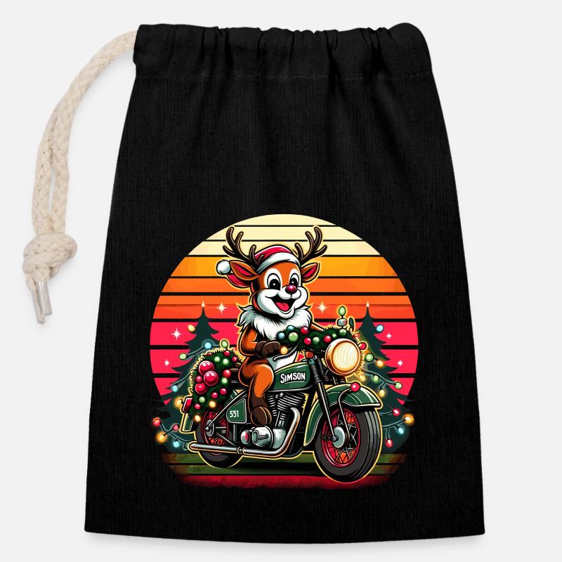 Simson S51 Enduro - Weihnachts - für Ihn lustiges - Verschließbarer Geschenkbeutel aus Baumwolle (14x20cm) - Schwarz