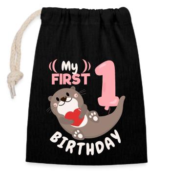 1. Geburtstag, 1 Jahr alt, Kawaii Otter, Spruch - Verschließbarer Geschenkbeutel aus Baumwolle (14x20cm) - Schwarz - Vorne