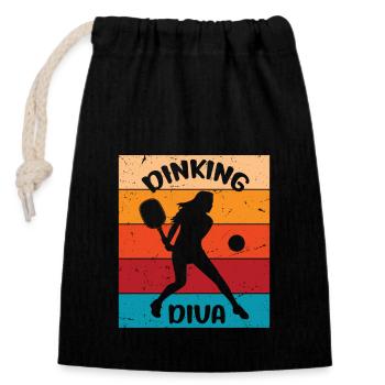 Retro Pickleball Lady - Dinking Diva - Closable cotton gift bag (14x20cm) - black - Front
