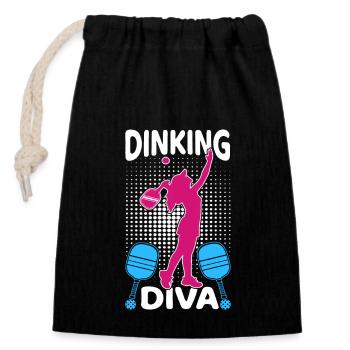 Retro Pickleball Lady - Dinking Diva - Sac cadeau en coton avec cordon (14 x 20 cm) - noir - Devant