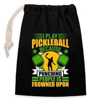 Je joue au pickleball parce que frapper les gens, c’est mal - Sac cadeau en coton avec cordon (14 x 20 cm) - noir - Devant